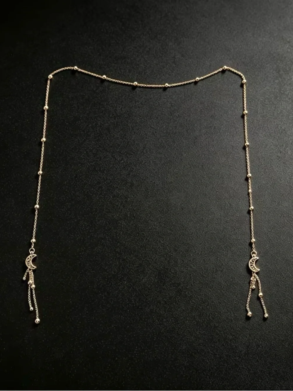 Delicate Gold Face Chain with Moon Drop Earrings - Women's Accessory